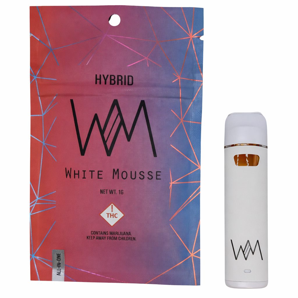 White Mousse Hybrid live resin AIO — bag and device