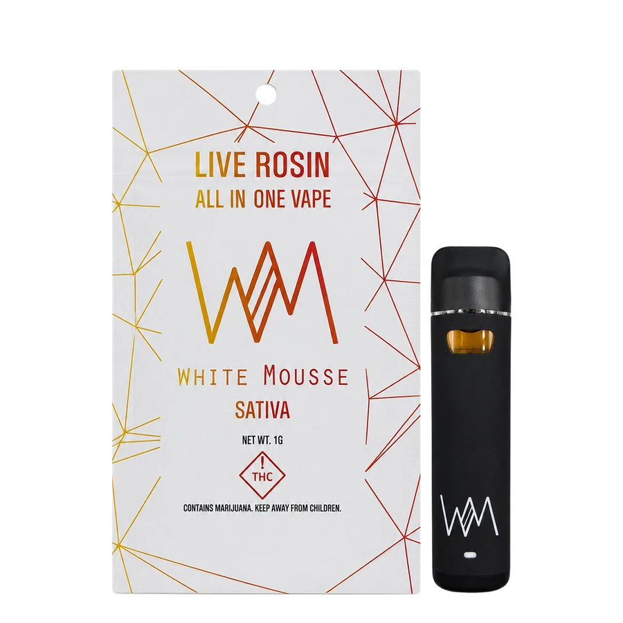 White Mousse Live Rosin AIO — Sativa bag and device
